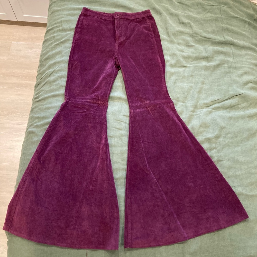 Free People ‘We the Free’ Purple Velvet Super Flares 70s Vibes